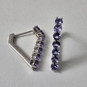 Sterling Silver 925 Genuine Tanzanite V-Hoop Earrings